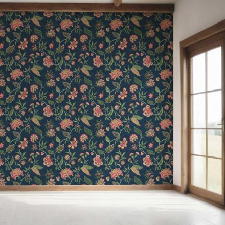 'Ciabatta' Botanical/ Floral Chinoiserie Wallpaper (Navy Blue/ Pink/ Green/ Red) - Image 7