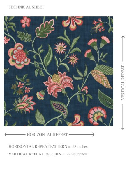 'Ciabatta' Botanical/ Floral Chinoiserie Wallpaper (Navy Blue/ Pink/ Green/ Red) - Image 8