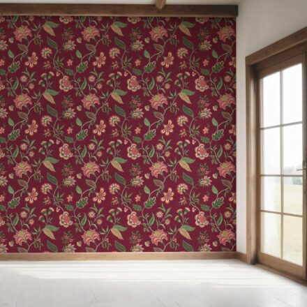 'Bumblebee' Botanical/ Floral Chinoiserie Wallpaper (Maroon/ Red/ Pink/ Green) - Image 7
