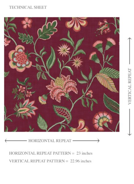 'Bumblebee' Botanical/ Floral Chinoiserie Wallpaper (Maroon/ Red/ Pink/ Green) - Image 8