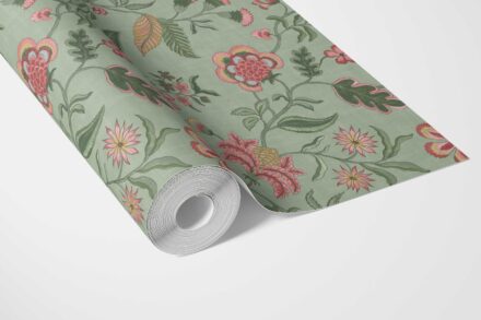 'Egyptian' Botanical/ Floral Chinoiserie Wallpaper (Sage Green/ Pink/ Red/ Blue) - Image 3