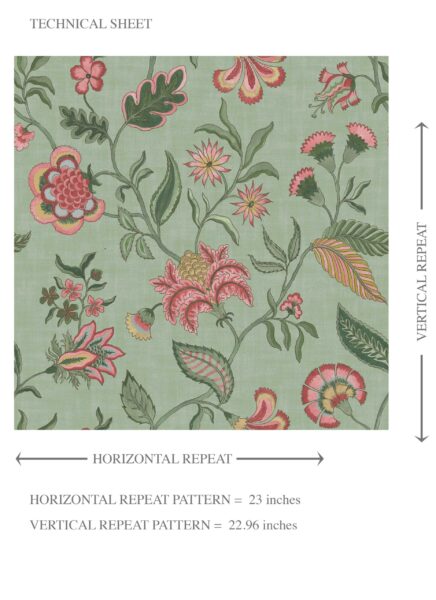 'Egyptian' Botanical/ Floral Chinoiserie Wallpaper (Sage Green/ Pink/ Red/ Blue) - Image 8