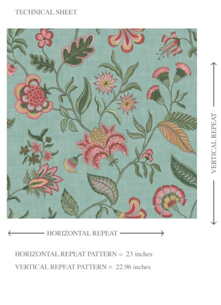 'Barona' Botanical/ Floral Chinoiserie Wallpaper (Blue-Green/ Pink/ Red) - Image 8
