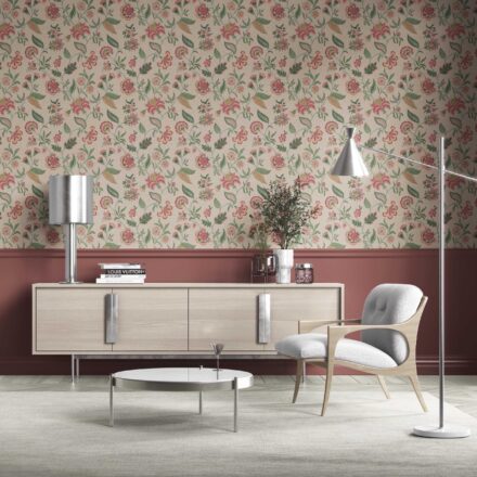 'Pascua' Botanical/ Floral Chinoiserie Wallpaper (Soft Pink/ Green/ Red/ Blue) - Image 2