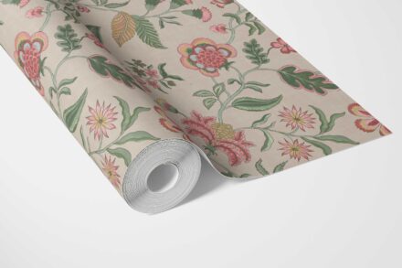 'Pascua' Botanical/ Floral Chinoiserie Wallpaper (Soft Pink/ Green/ Red/ Blue) - Image 3