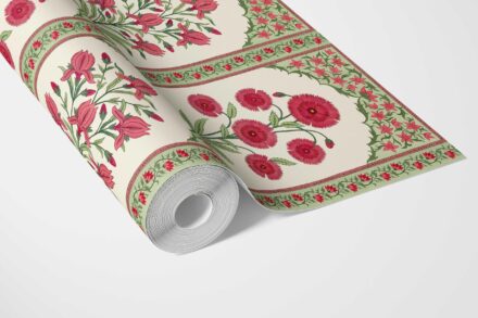 'Envy' Vintage Ethnic Floral Block Print Wallpaper (Red/ Pink/ Green) - Image 3