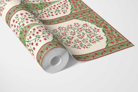 'Orca' Vintage Ethnic Floral Block Print Wallpaper (Pink/ Red/ Green) - Image 3