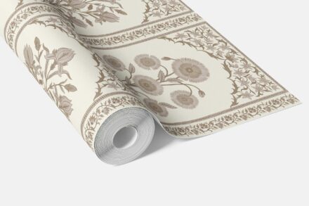 'Senecio' Neutral Vintage Ethnic Floral Block Print Wallpaper (Beige/ Taupe/ Cream) - Image 3