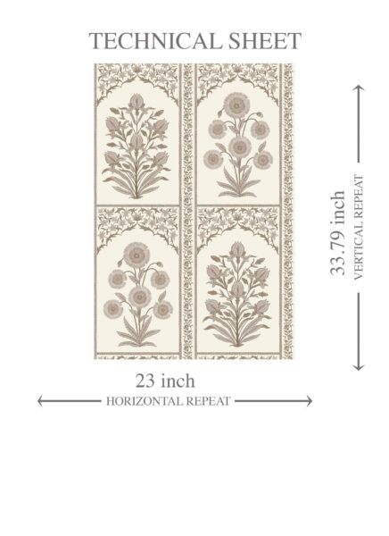 'Senecio' Neutral Vintage Ethnic Floral Block Print Wallpaper (Beige/ Taupe/ Cream) - Image 8