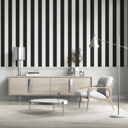 'Piranha' Neutral Scandi/ Geometric Striped Wallpaper (Black/ White)