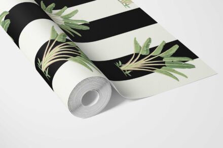'Echota' Geometric Floral Striped Wallpaper (Black/ White/ Green) - Image 3