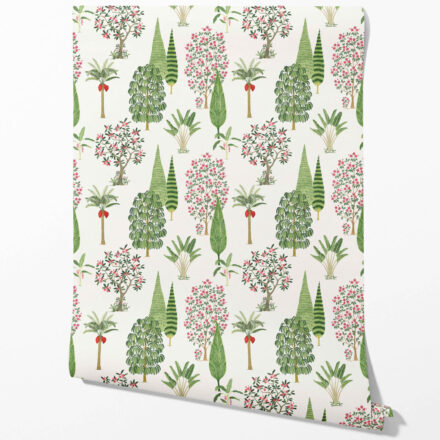 'Aromatic' Bohemian Botanical Floral Block Print Wallpaper (Green/ Pink/ Red/ White) - Image 2