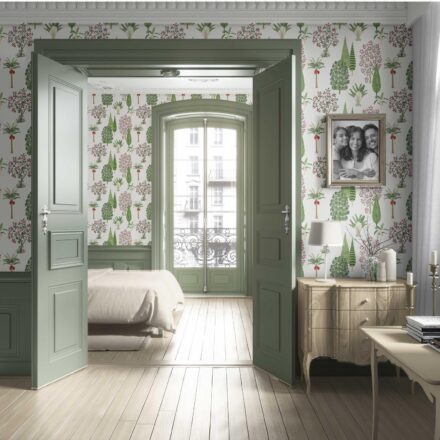 'Aromatic' Bohemian Botanical Floral Block Print Wallpaper (Green/ Pink/ Red/ White) - Image 4