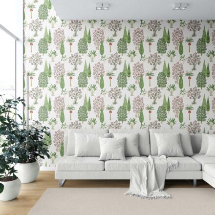 'Aromatic' Bohemian Botanical Floral Block Print Wallpaper (Green/ Pink/ Red/ White) - Image 6