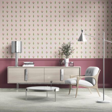 'Softly Lit' Botanical Floral Block Print Wallpaper (Soft Pink/ Green) - Image 2