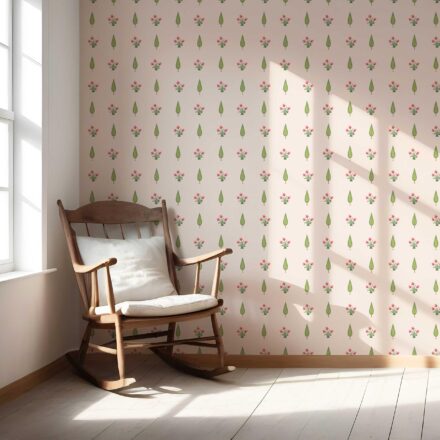 'Softly Lit' Botanical Floral Block Print Wallpaper (Soft Pink/ Green) - Image 5