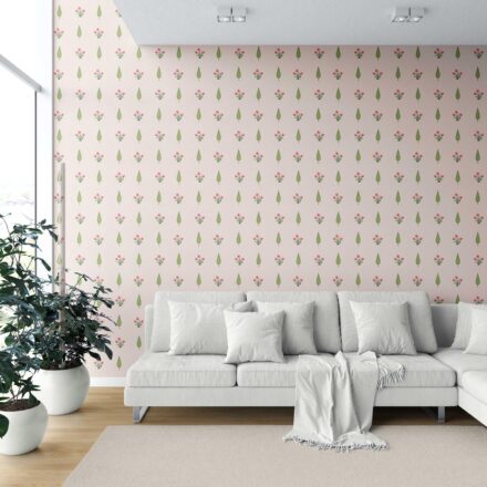 'Softly Lit' Botanical Floral Block Print Wallpaper (Soft Pink/ Green) - Image 6