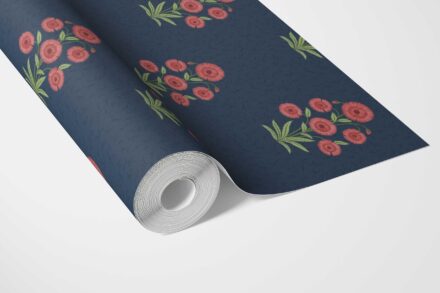 'Genet' Botanical Floral Block Print Wallpaper (Navy Blue/ Red/ Green) - Image 3