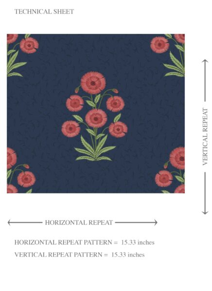 'Genet' Botanical Floral Block Print Wallpaper (Navy Blue/ Red/ Green) - Image 8