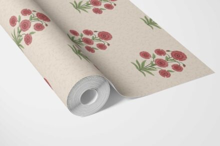 'Africa Coast' Botanical Floral Block Print Wallpaper (Red/ Beige/ Green) - Image 3