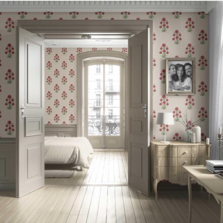 'Africa Coast' Botanical Floral Block Print Wallpaper (Red/ Beige/ Green) - Image 4