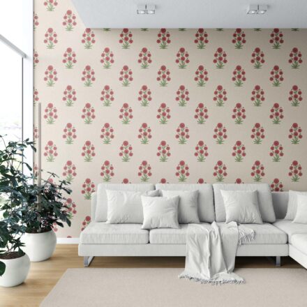 'Africa Coast' Botanical Floral Block Print Wallpaper (Red/ Beige/ Green) - Image 6