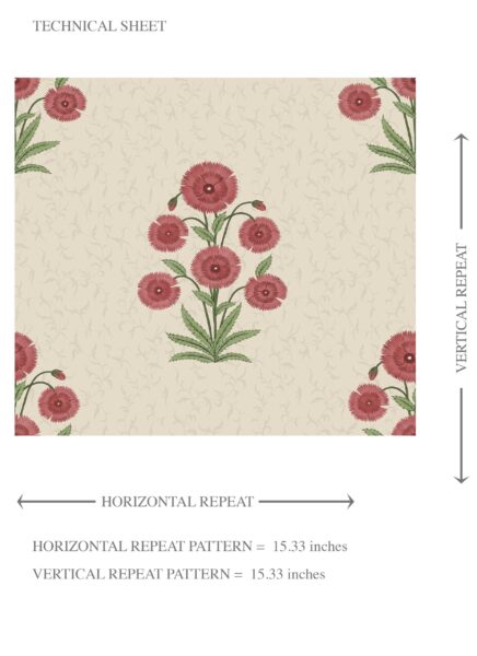 'Africa Coast' Botanical Floral Block Print Wallpaper (Red/ Beige/ Green) - Image 8