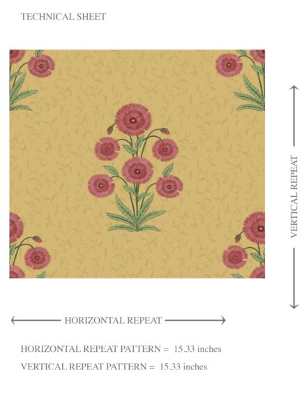 'Madhuvan' Botanical Floral Block Print Wallpaper (Yellow/ Red-Pink/ Green) - Image 8