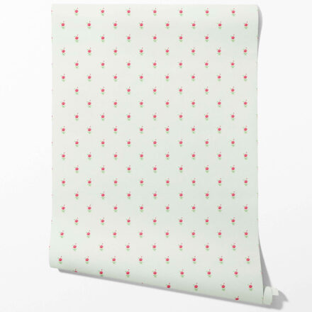 'Corallo' Vintage-Inspired Floral Block Print Wallpaper (Mint Green/ Pink) - Image 3