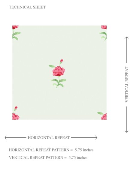 'Corallo' Vintage-Inspired Floral Block Print Wallpaper (Mint Green/ Pink) - Image 8