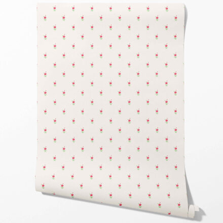 'Purace' Vintage-Inspired Floral Block Print Wallpaper (White/ Pink/ Green) - Image 3
