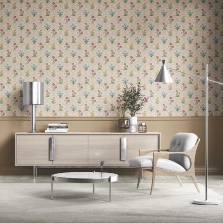 'Quint Essence' Vintage-Inspired Floral Block Print Wallpaper (Beige/ Red/ Pink/ Blue/ Yellow/ Green) - Image 2