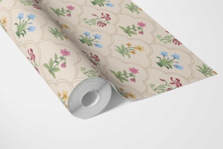 'Quint Essence' Vintage-Inspired Floral Block Print Wallpaper (Beige/ Red/ Pink/ Blue/ Yellow/ Green) - Image 3