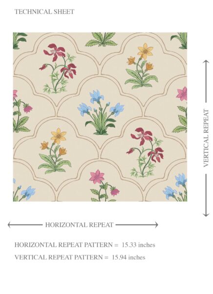 'Quint Essence' Vintage-Inspired Floral Block Print Wallpaper (Beige/ Red/ Pink/ Blue/ Yellow/ Green) - Image 8