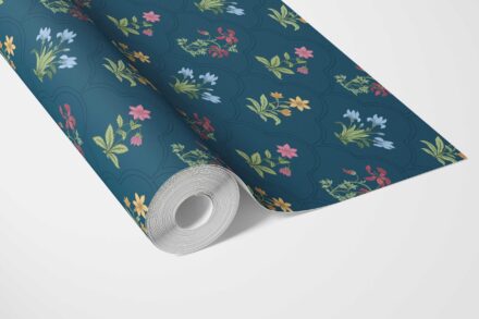 'Primavera' Vintage-Inspired Floral Block Print Wallpaper (Teal Blue/ Red/ Pink/ Yellow/ Green) - Image 3