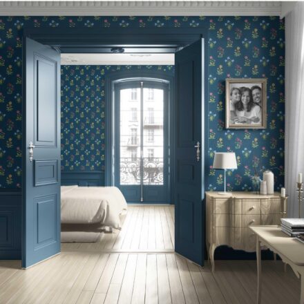 'Primavera' Vintage-Inspired Floral Block Print Wallpaper (Teal Blue/ Red/ Pink/ Yellow/ Green) - Image 4