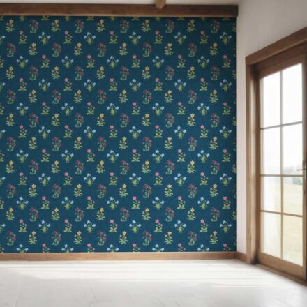 'Primavera' Vintage-Inspired Floral Block Print Wallpaper (Teal Blue/ Red/ Pink/ Yellow/ Green) - Image 7