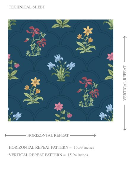 'Primavera' Vintage-Inspired Floral Block Print Wallpaper (Teal Blue/ Red/ Pink/ Yellow/ Green) - Image 8