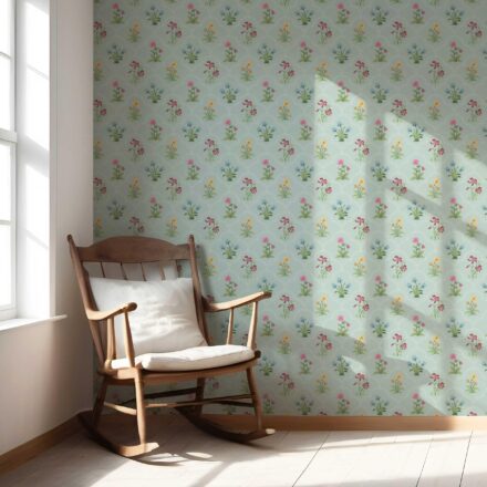 'Pissarro' Vintage-Inspired Floral Block Print Wallpaper (Duck Egg Blue/ Pink/ Red/ Yellow/ Green) - Image 5