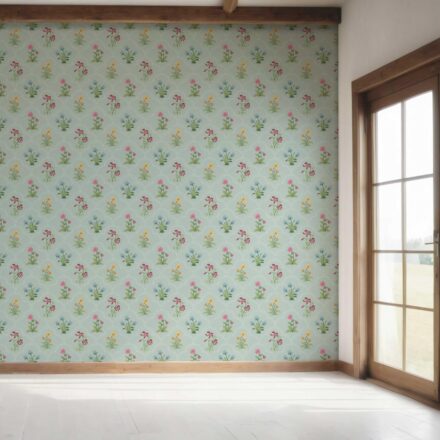 'Pissarro' Vintage-Inspired Floral Block Print Wallpaper (Duck Egg Blue/ Pink/ Red/ Yellow/ Green) - Image 7