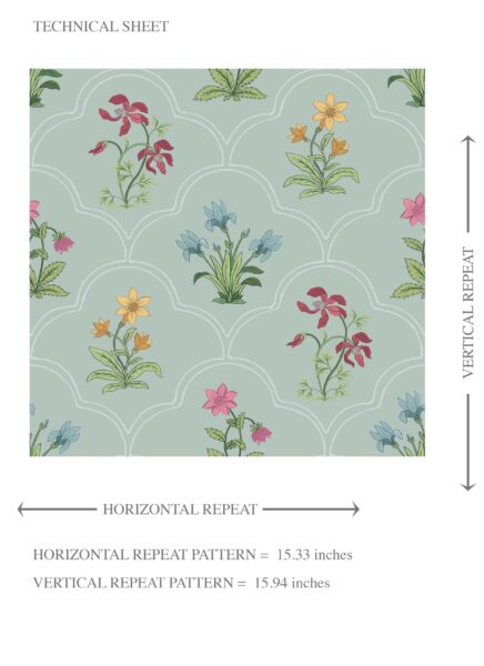 'Pissarro' Vintage-Inspired Floral Block Print Wallpaper (Duck Egg Blue/ Pink/ Red/ Yellow/ Green) - Image 8