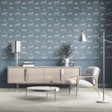 'Spell Breaker' Leopard Animal Print Wallpaper (Slate Blue/ White) - Image 2