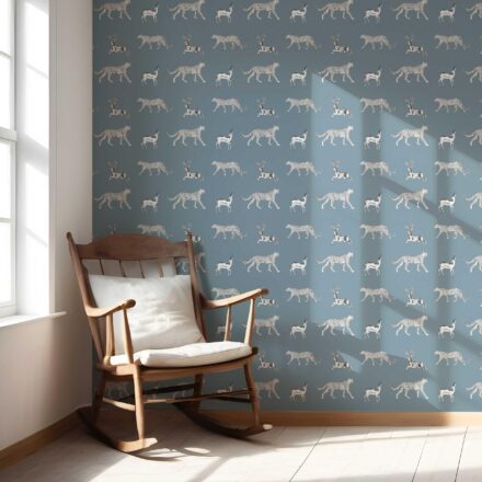 'Spell Breaker' Leopard Animal Print Wallpaper (Slate Blue/ White) - Image 5
