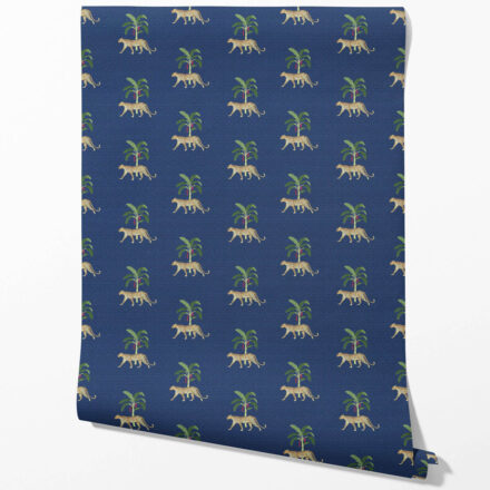 'Indian Wave' Leopard Animal Print Wallpaper (Navy Blue/ Green/ Red/ Tan)