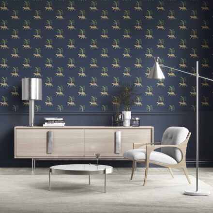 'Indian Wave' Leopard Animal Print Wallpaper (Navy Blue/ Green/ Red/ Tan) - Image 2