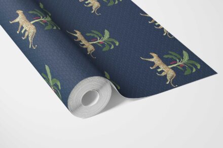 'Indian Wave' Leopard Animal Print Wallpaper (Navy Blue/ Green/ Red/ Tan) - Image 3