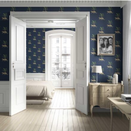 'Indian Wave' Leopard Animal Print Wallpaper (Navy Blue/ Green/ Red/ Tan) - Image 4