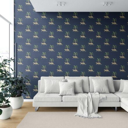 'Indian Wave' Leopard Animal Print Wallpaper (Navy Blue/ Green/ Red/ Tan) - Image 6