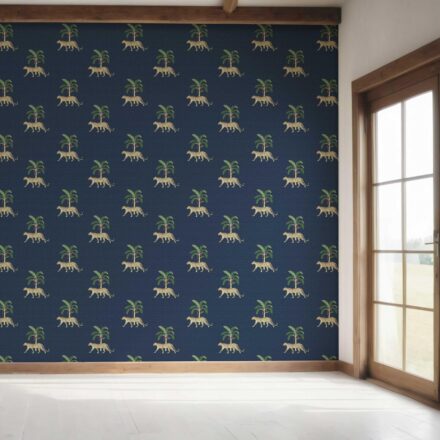 'Indian Wave' Leopard Animal Print Wallpaper (Navy Blue/ Green/ Red/ Tan) - Image 7