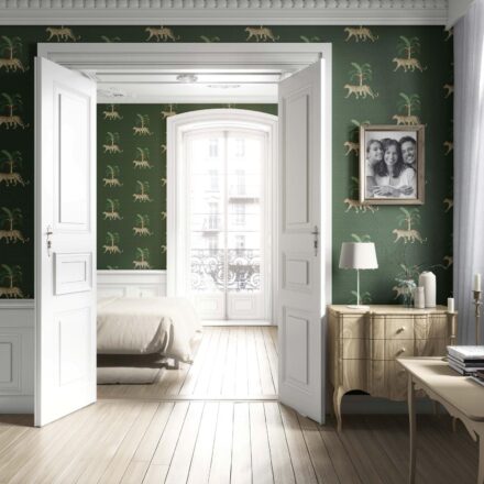 'Lavaux' Leopard Animal Print Wallpaper (Green/ Red/ Tan) - Image 4